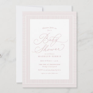 Invitación Fiesta de bebé niña a rayas Seersucker rosa elegan