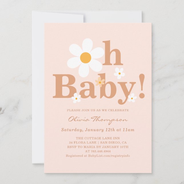 Invitación Fiesta de Bebé Niña Boho Daisy (Anverso)
