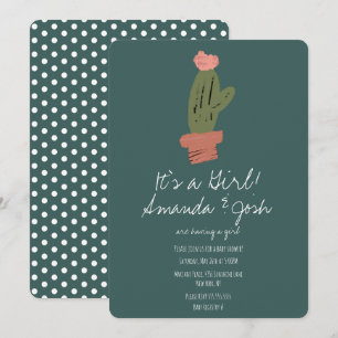Invitación Fiesta de Bebé Niña Cactus Bud Tropical Dots