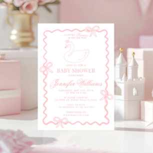 Invitación Fiesta de Bebé Niña Cisne Rosa Princesa Coqueta