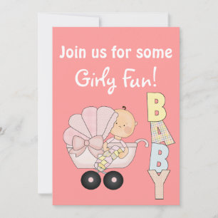 Invitación Fiesta de bebé niña + Cochecito de bebé adorable/r