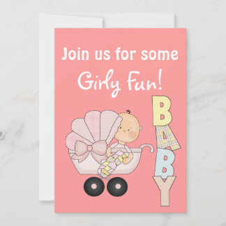 Invitación Fiesta de bebé niña + Cochecito de bebé adorable/r