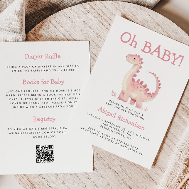 Invitación Fiesta de Bebé Niña Código QR Dinosaurio Rosa Oh B (Subido por el creador)