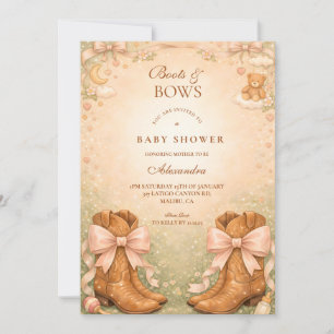 Invitación Fiesta de Bebé Niña con Botas y Lazos Rosas