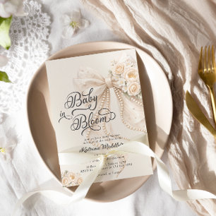 Invitación Fiesta de Bebé Niña con Lazo Baby in Bloom