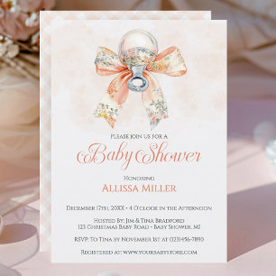 Invitación Fiesta de Bebé Niña con Lazo Rosa Coquette a Cuadr