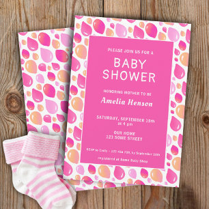 Invitación Fiesta de Bebé Niña con Patrón de Globo Rosa
