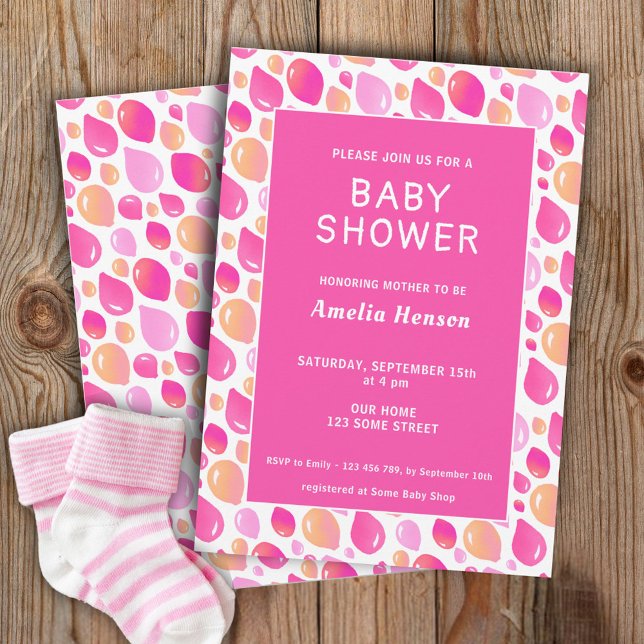 Invitación Fiesta de Bebé Niña con Patrón de Globo Rosa (Subido por el creador)