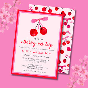 Invitación Fiesta de Bebé Niña Coquette Cherry on Top
