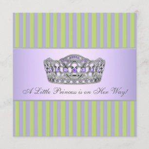 Invitación Fiesta de Bebé Niña Corona Princesa Verde Purpura