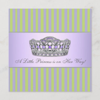 Invitación Fiesta de Bebé Niña Corona Princesa Verde Purpura