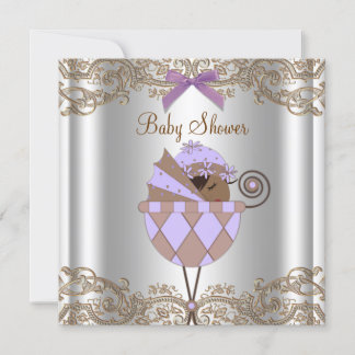 Invitación Fiesta de bebé niña de encaje morado marrón lavand