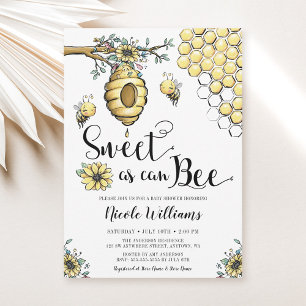 Invitación Fiesta de Bebé Niña de Miel de Colmena Floral Abej
