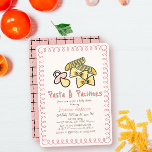 Invitación Fiesta de Bebé Niña Doodle Rosa Pasta y Chupetes