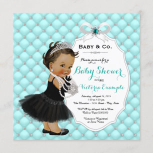 Invitación Fiesta de Bebé Niña Étnica Azul Turquesa Baby & Co
