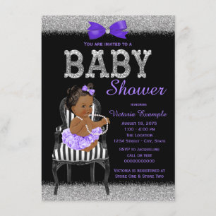 Invitación Fiesta de Bebé Niña Étnica Lavanda Morado Negro Pl
