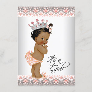 Invitación Fiesta de Bebé Niña Étnica Melocotón y Gris