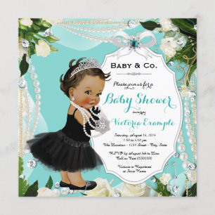 Invitación Fiesta de Bebé Niña Étnica Pearl Baby & Co Negro T