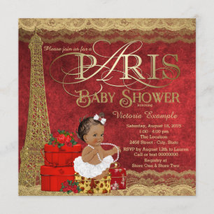 Invitación Fiesta de Bebé Niña Étnica Rojo Oro París