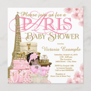 Invitación Fiesta de Bebé Niña Étnica Rosa y Dorada de París