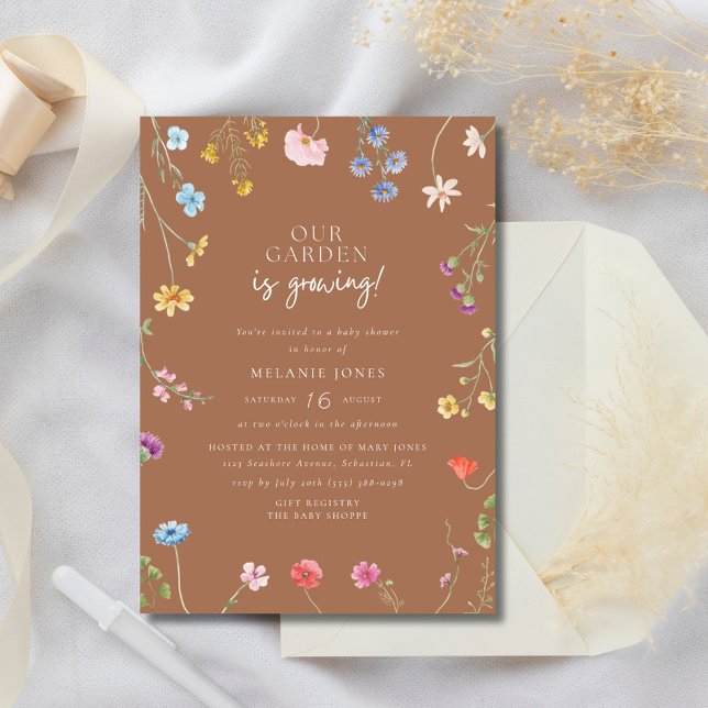 Invitación Fiesta de Bebé Niña Flor Silvestre (Wildflower Baby Girl Baby Shower Invitation)
