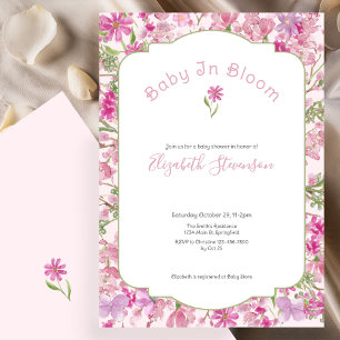 Invitación Fiesta de Bebé Niña Floral Baby In Bloom Rosa