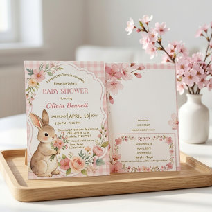 Invitación Fiesta de Bebé Niña Floral Conejo Cottagecore