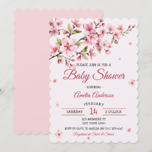 Invitación Fiesta de Bebé Niña Floral Rosa Flor de Cerezo