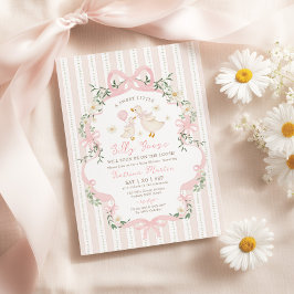 Invitación Fiesta de Bebé Niña Gansa Tonta Lazo Rosa