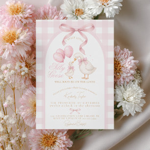 Invitación Fiesta de Bebé Niña Pato Loco Elegante Lazo Rosa