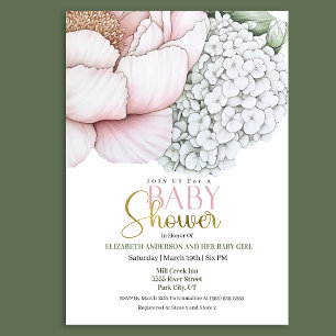 Invitación Fiesta de Bebé Niña Peonía Rosa Sonrojo