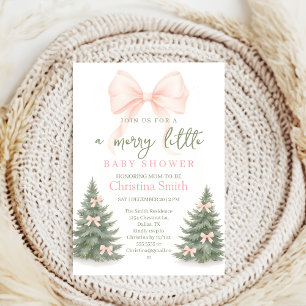 Invitación Fiesta de bebé niña pinos Invierno Lazo coquette