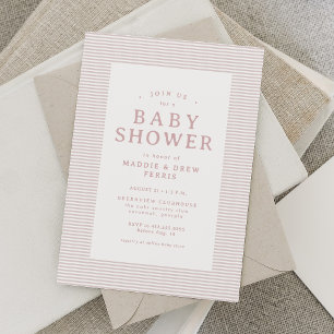 Invitación Fiesta de bebé niña preppy con rayas de seersucker