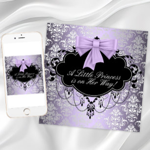 Invitación Fiesta de bebé niña princesa morado plateado negro