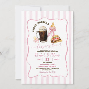 Invitación Fiesta de Bebé Niña Rayas Rosadas Tacos Cervezas P