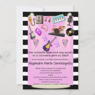 Invitación Fiesta de Bebé Niña Rock n Roll Español Rosa