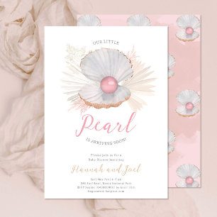 Invitación Fiesta de Bebé Niña Rosa Concha de Perla Oceánica