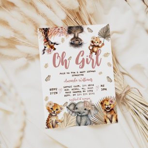 Invitación Fiesta de Bebé Niña Safari Selva Floral