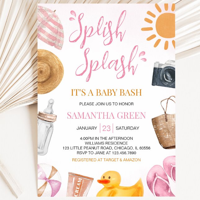 Invitación Fiesta de Bebé Niña Splash (Subido por el creador)