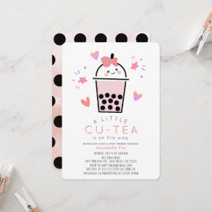 Invitación Fiesta de Bebé Niña Té de Burbujas Boba Lazo Rosa