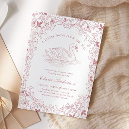 Invitación Fiesta de Bebé Niña Toile Rosa Cisne