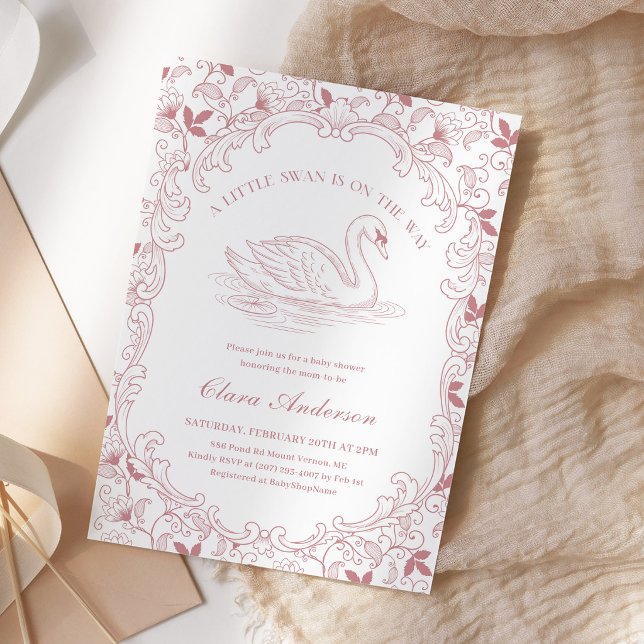 Invitación Fiesta de Bebé Niña Toile Rosa Cisne (Subido por el creador)