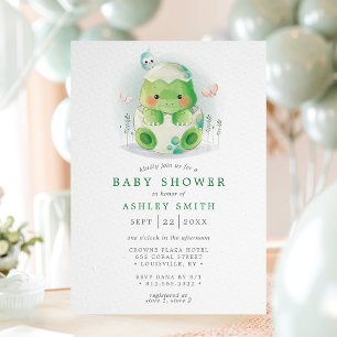 Invitación Fiesta de Bebé Niño Acuarela Huevo de Dinosaurio