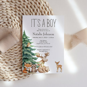 Invitación Fiesta de Bebé Niño Animales Bosque Boho
