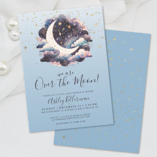 Invitación Fiesta de Bebé Niño Azul Sobre La Luna