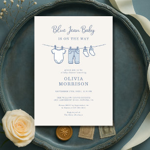 Invitación Fiesta de Bebé Niño Blue Jean Baby en Camino