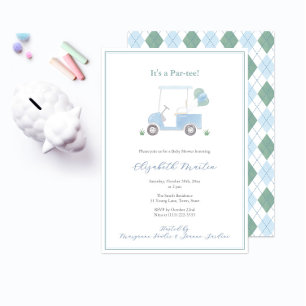 Invitación Fiesta de Bebé Niño Carrito de Golf Azul Preppy