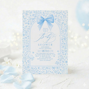 Invitación Fiesta de Bebé Niño con Estampado Floral de Cuello