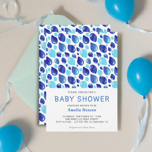 Invitación Fiesta de Bebé Niño con Patrón de Globo Azul