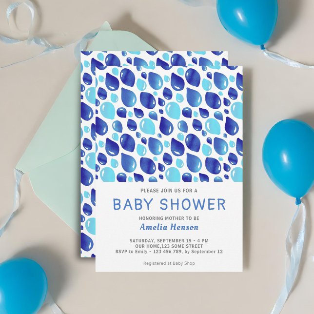 Invitación Fiesta de Bebé Niño con Patrón de Globo Azul (Subido por el creador)